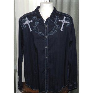 Men's Guess size XXL black cross shirt buttoned long sleeved artsy print men